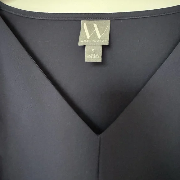 Worthington Navy V-Neck Blouse with Tie Sleeves - Picture 4 of 5